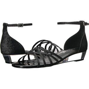 Easy Street Tarrah Wedge Womens 6.5 M Black Glitter Open Toe Sandals NEW
